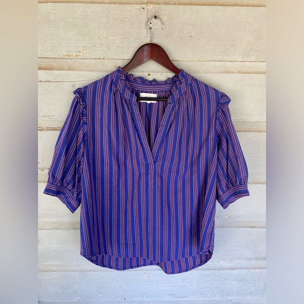XiRENA Blue and Red Striped Blouse - Picture 2 of 6